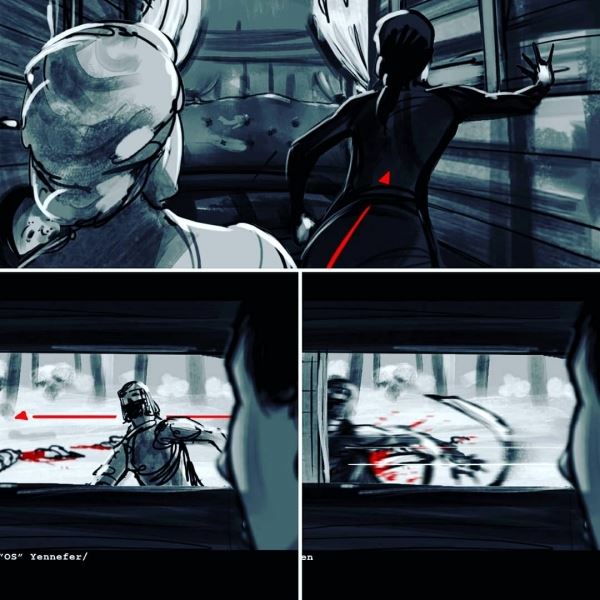 Нападение на карету с Йеннифэр и Калис на раскадровках сериала The Witcher