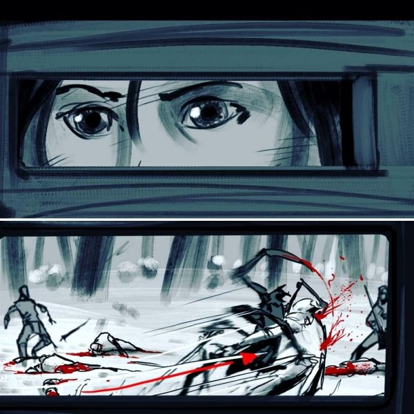 Нападение на карету с Йеннифэр и Калис на раскадровках сериала The Witcher