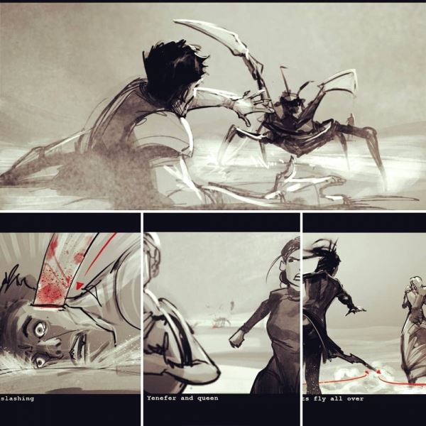 Нападение на карету с Йеннифэр и Калис на раскадровках сериала The Witcher