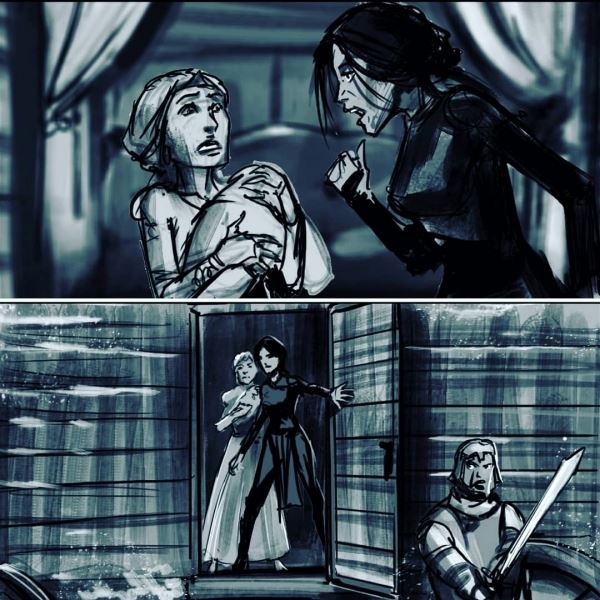 Нападение на карету с Йеннифэр и Калис на раскадровках сериала The Witcher