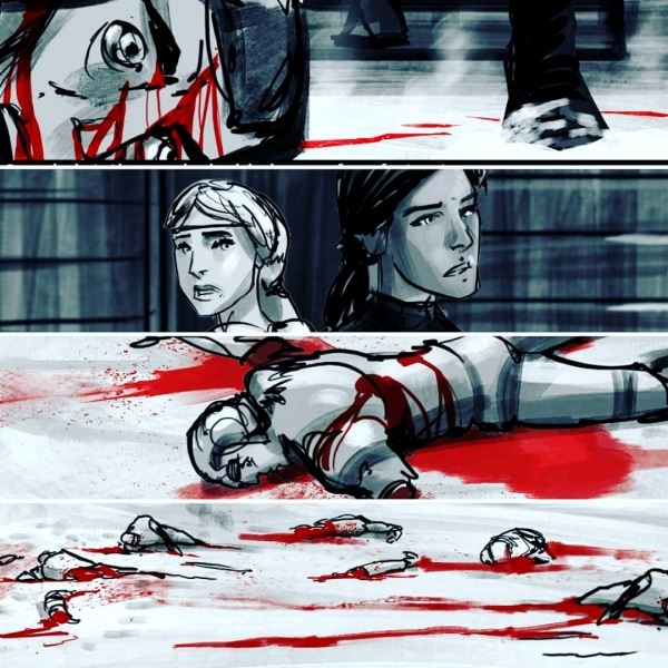 Нападение на карету с Йеннифэр и Калис на раскадровках сериала The Witcher