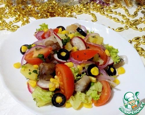 Овощной салат с филе сельди