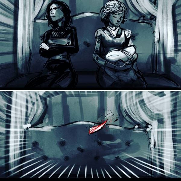 Нападение на карету с Йеннифэр и Калис на раскадровках сериала The Witcher