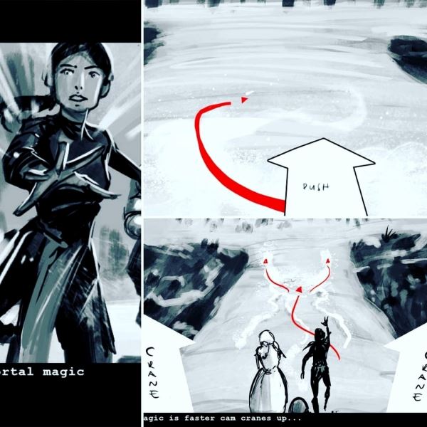 Нападение на карету с Йеннифэр и Калис на раскадровках сериала The Witcher