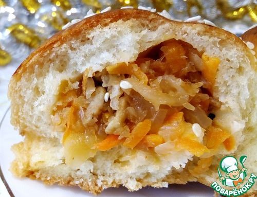 Разборный пирог с капустой и мясом