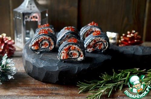 Блинные ролы с сыром и икрой