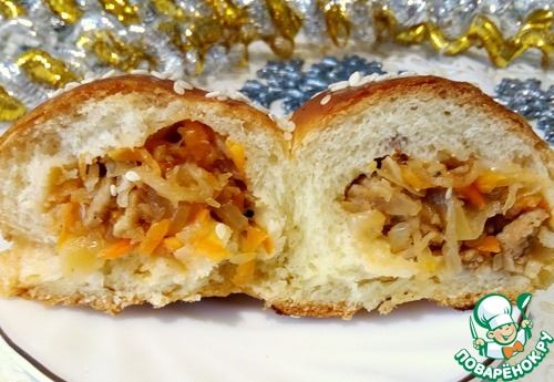 Разборный пирог с капустой и мясом