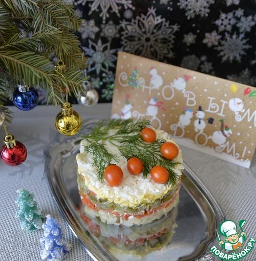 Салат с малосольной форелью "Еловая ветка"