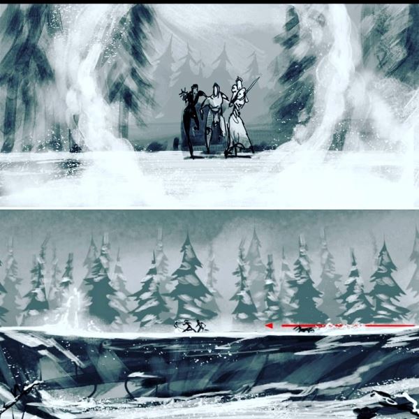 Нападение на карету с Йеннифэр и Калис на раскадровках сериала The Witcher