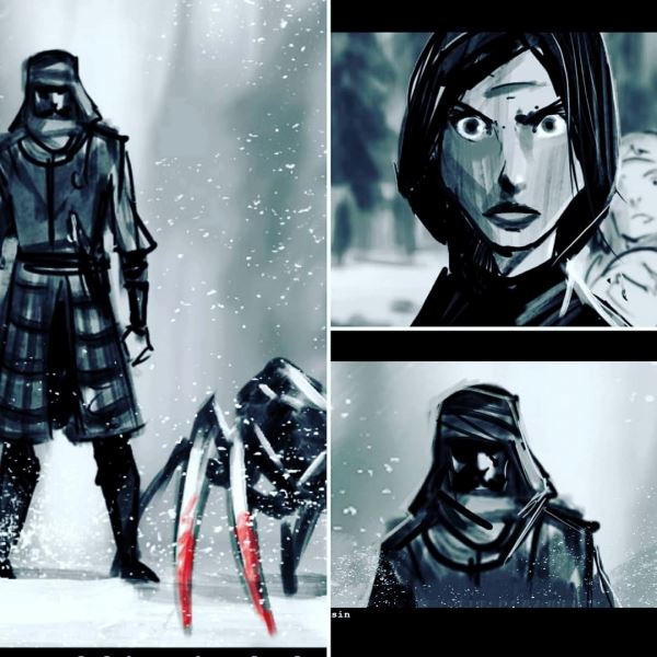 Нападение на карету с Йеннифэр и Калис на раскадровках сериала The Witcher