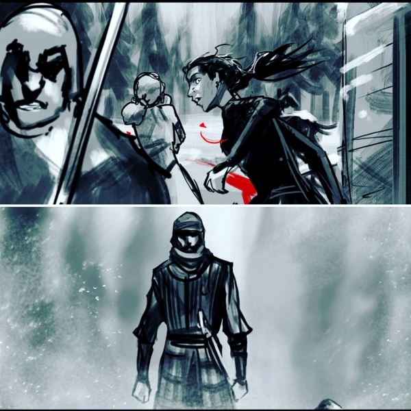 Нападение на карету с Йеннифэр и Калис на раскадровках сериала The Witcher